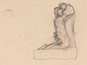 Skiss av två figurer som omfamnar (verso)