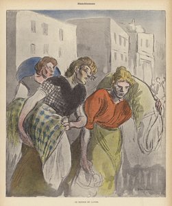Tvättkvinnor som återvänder från tvätten (färg litho) av Theophile Alexandre (after) Steinlen