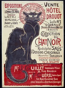 Annonsaffisch som tillkännager försäljningen på Hotel Drouot 1898 av Cat Noir-samlingen och verk av Rodolphe Salis, Illustration av Theophile Alexandre Steinlen (1859-1923) av Théophile Alexandre Steinlen