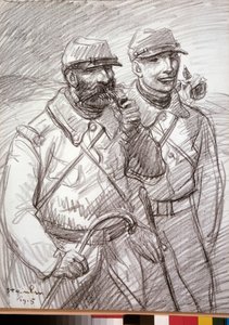 Första världskriget: "De håriga 1915", franska soldater. Teckning av Theophile Alexandre Steinlen (1859-1923) av Théophile Alexandre Steinlen