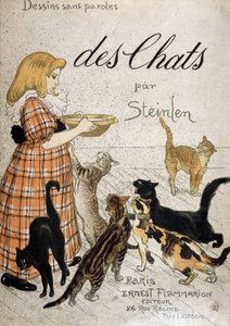 Tjej som tar med en mjölkskål till katter - täck "" Cats" av Steinlen, n.d. 19:e. av Théophile Alexandre Steinlen