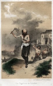 Coimbres flagellanter: jesviterna i Coimbra i Portugal gör bot för sin synd offentligt genom att piska runt 1560. Gravyr från 1845 i "" Jesviternas dramatiska och pittoreska historia från ordens grundande till våra dagar av Theophile Evariste Fragonard