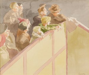 Publik på Islington Circus (akvarell) av Therese Lessore