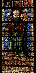 Fönster som visar aposteln St Thomas med trosbekännelserulle (målat glas) av Thiebaut de Lixheim