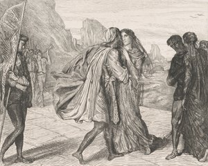 O my fair warrior!: tavla 5 från Othello Act 2, Scene 1, etsad 1844, omtryckt 1900. av Théodore Chassériau