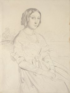 Porträtt av en ung kvinna, sittande tre fjärdedelar till vänster, 1839-1856 av Théodore Chassériau