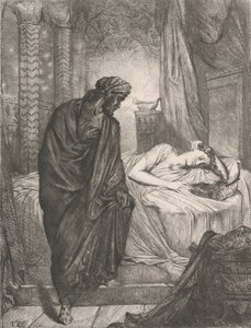 Ändå måste hon dö: plåt 11 från Othello Act 5, Scene 2, etsad 1844, omtryckt 1900. av Théodore Chassériau