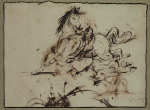 Tillskriven Théodore Géricault - Skrämd häst, mellan slutet av 1700-talet och början av 1800-talet av Theodore Gericault