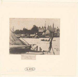 Utsikt över floden med båtar Battersea från Chelsea av Théodore Roussel (signed by artist)