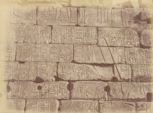 Närbild av hieroglyfiska inskrifter och skulpturer (lista över de besegrade nationerna), Karnak av Théodule Devéria