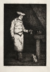 Kattens lunch. av Auguste Theodule Ribot