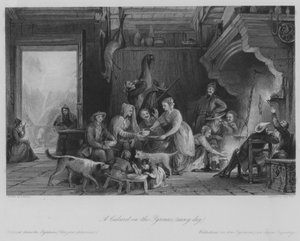 En kabaret i Pyrenéerna (regnig dag) (gravyr) av Thomas (after) Allom