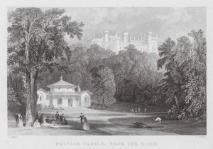 Belvoir Castle, från mejeriet (gravyr) av Thomas (after) Allom