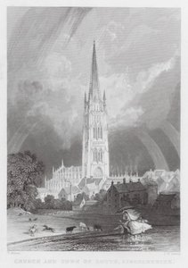Kyrkan och staden Louth, Lincolnshire (gravyr) av Thomas (after) Allom