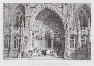 Ingång till Lincoln Cathedral (gravyr) av Thomas (after) Allom