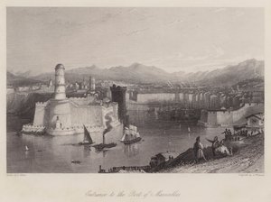 Ingång till Marseilles hamn (gravyr) av Thomas (after) Allom