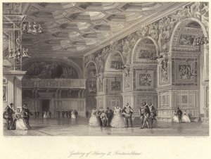 Henrik II:s galleri i Fontainebleau (gravyr) av Thomas (after) Allom