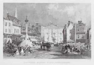 Grantham Market Place, Lincolnshire (gravyr) av Thomas (after) Allom