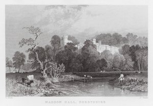 Haddon Hall, Derbyshire (gravyr) av Thomas (after) Allom