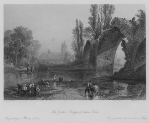Den gotiska bron Eudes, Tours (gravyr)