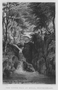 The Lower Fall at Rydal, Westmorland (gravyr) av Thomas (after) Allom