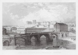 The Old Bridge, Mill, Prison, etc, Chester (gravyr) av Thomas (after) Allom