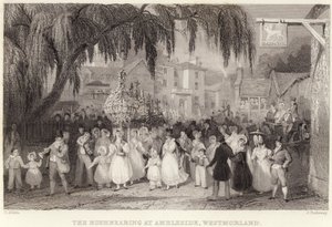 The Rushbearing at Ambleside, Westmorland (gravyr) av Thomas (after) Allom