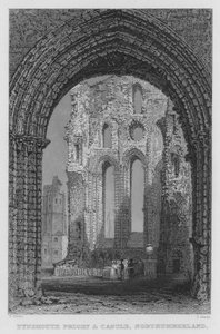 Tynemouth Priory and Castle, Northumberland (gravyr) av Thomas (after) Allom