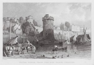 Water Tower, från Dee Basin, Chester (gravyr) av Thomas (after) Allom