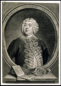 Francesco Bernardi Senesino, graverad av Alexander van Haecken (1701-58) av Thomas (after) Hudson