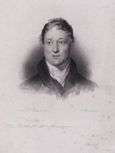 William Huskisson, engelsk politiker och finansman, dödades i en järnvägsolycka när han blev överkörd av Robert Stephensons banbrytande ånglok Rocket (gravyr)