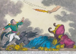Tecknad film som firar Napoleons abdikation 1814