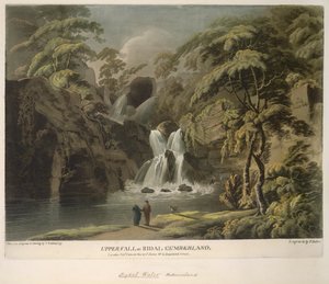 Upper Fall vid Ridal, Cumberland, graverad av F. Jukes av Thomas (after) Walmsley