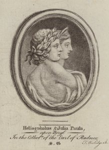 Heliogabalus, romersk kejsare och kejsarinnan Julia Paula (gravyr) av Thomas (after) Worlidge