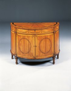 George III intarsia demi-lune commode, ca 1760-79 (satinwood, amaranth & tulpwood) av Thomas (attr.to) Chippendale