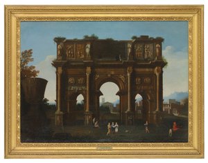 Ett arkitektoniskt capriccio med Konstantinbågen (olja på duk) av Thomas (circle of) Blanchet