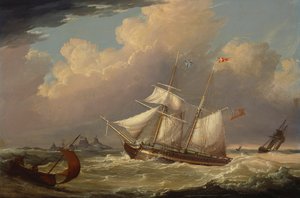 Den engelska briggen "The Guide" går in i floden Elbe i Tyskland, 1828 av Thomas A. Binks