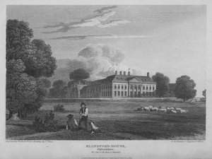 Blandford House, Oxfordshire, säte för hertigarna av Beaufort (gravyr)
