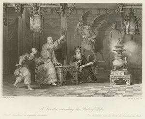 En anhängare som konsulterar Sticks of Fate av Thomas Allom