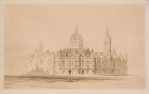 Tävlingsritning för Manchesters stadshus av Thomas Allom