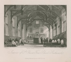 Interiör av St Olaves Friskola av Thomas Allom