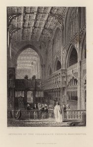 Interiör av Collegiate Church i Manchester av Thomas Allom