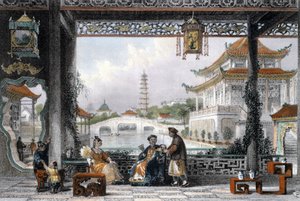 "Pavilion and Gardens of a Mandarin near Peking", Kina, 1843 av Thomas Allom