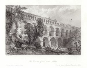 Pont du Gard, nära Nismes av Thomas Allom