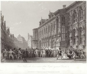 Rådhus med folkets uppror mot Karl V av Thomas Allom