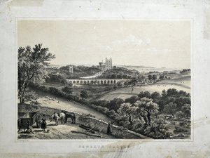 Penrhyn Castle, ca 1850 (färgad litografi på papper) av Thomas Ashburton Picken