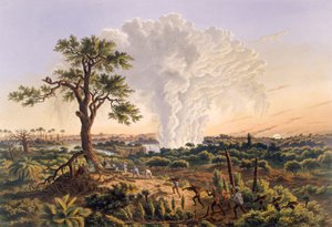The Falls by Sunrise med sprutmolnet stigande 1 200 fot, 1865 (färgtryck)