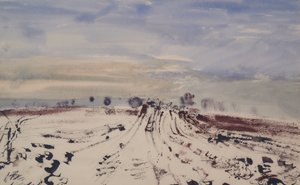 Gårdens spår i snön, 1900-talet (Akvarell)
