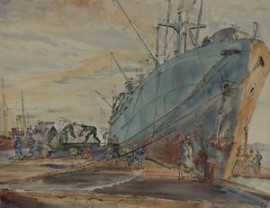 U S Liberty Ship (akvarell på papper)