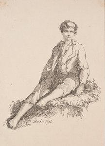 Exemplar av polyautografi: Pojke som sitter på en gräsbank, 1803.